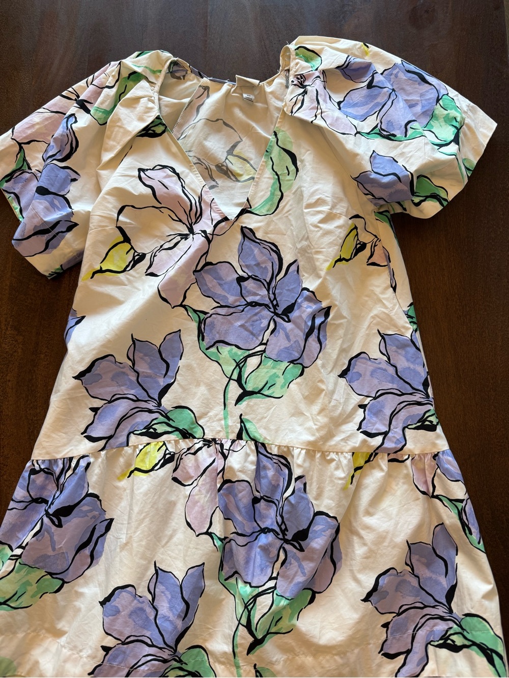 a new day Cream Dress with Lavender, Green & Black Floral Print